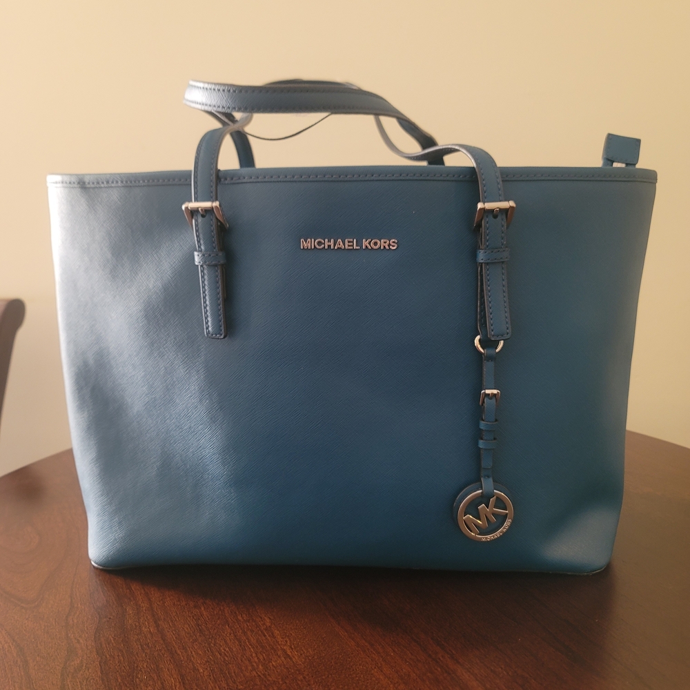 Michael Kors Blue Leather Tote Bag